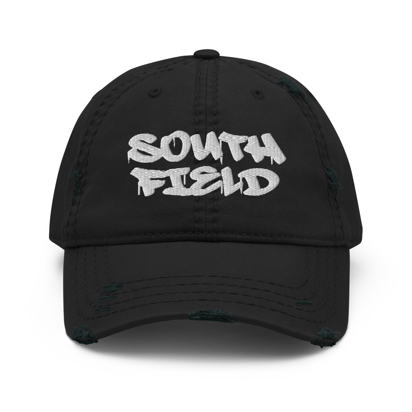 'Southfield' Distressed Dad Hat | White/Black Embroidery