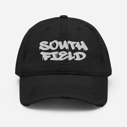 'Southfield' Distressed Dad Hat | White/Black Embroidery