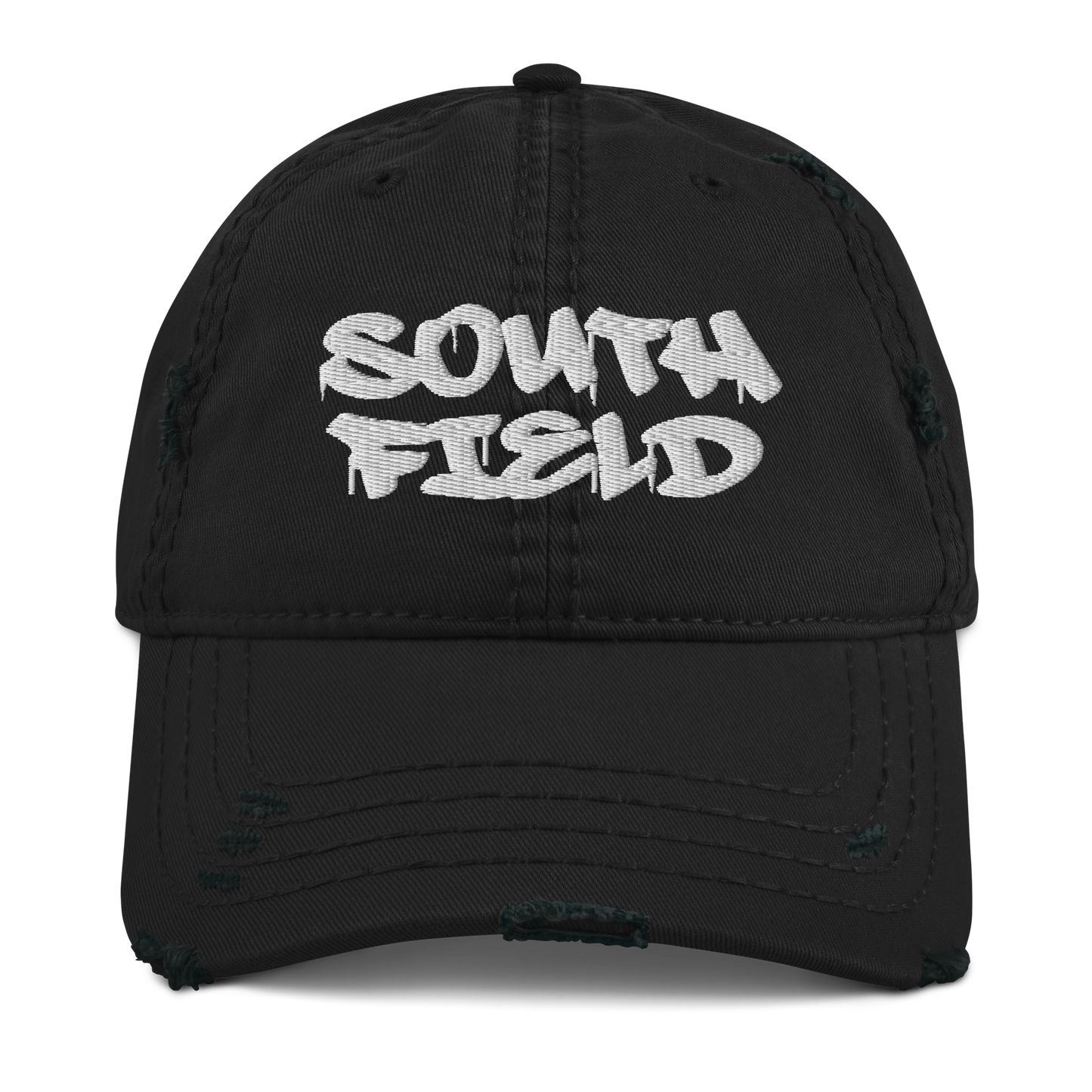 'Southfield' Distressed Dad Hat | White/Black Embroidery