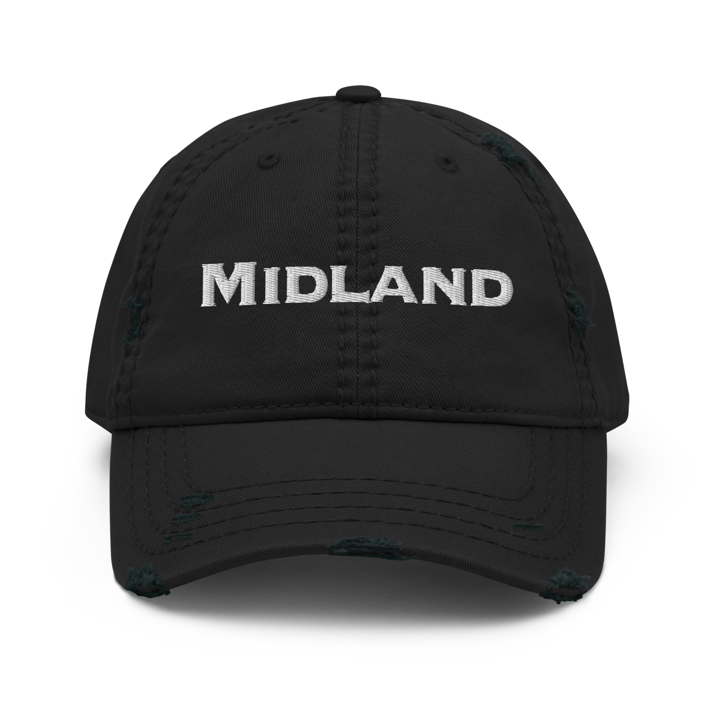 'Midland' Distressed Dad Hat | White/Black Embroidery