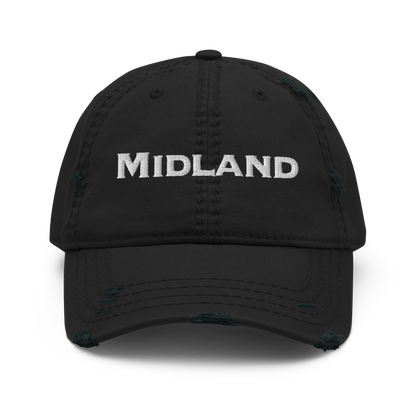 'Midland' Distressed Dad Hat | White/Black Embroidery