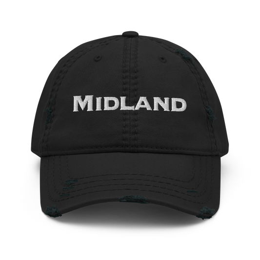 'Midland' Distressed Dad Hat | White/Black Embroidery