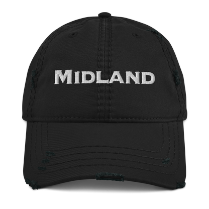 'Midland' Distressed Dad Hat | White/Black Embroidery