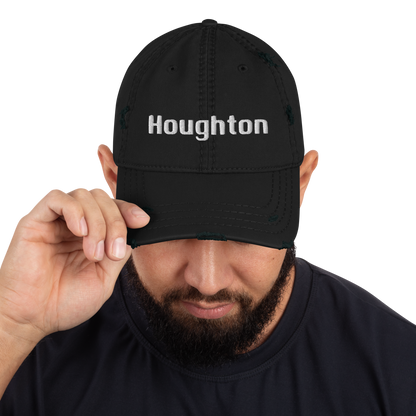 'Houghton' Distressed Dad Hat | White/Black Embroidery