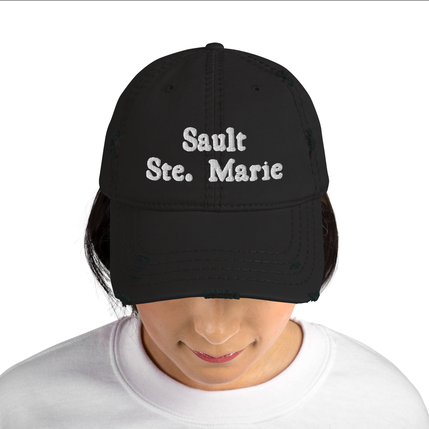 'Sault Ste. Marie' Distressed Dad Hat | White/Navy