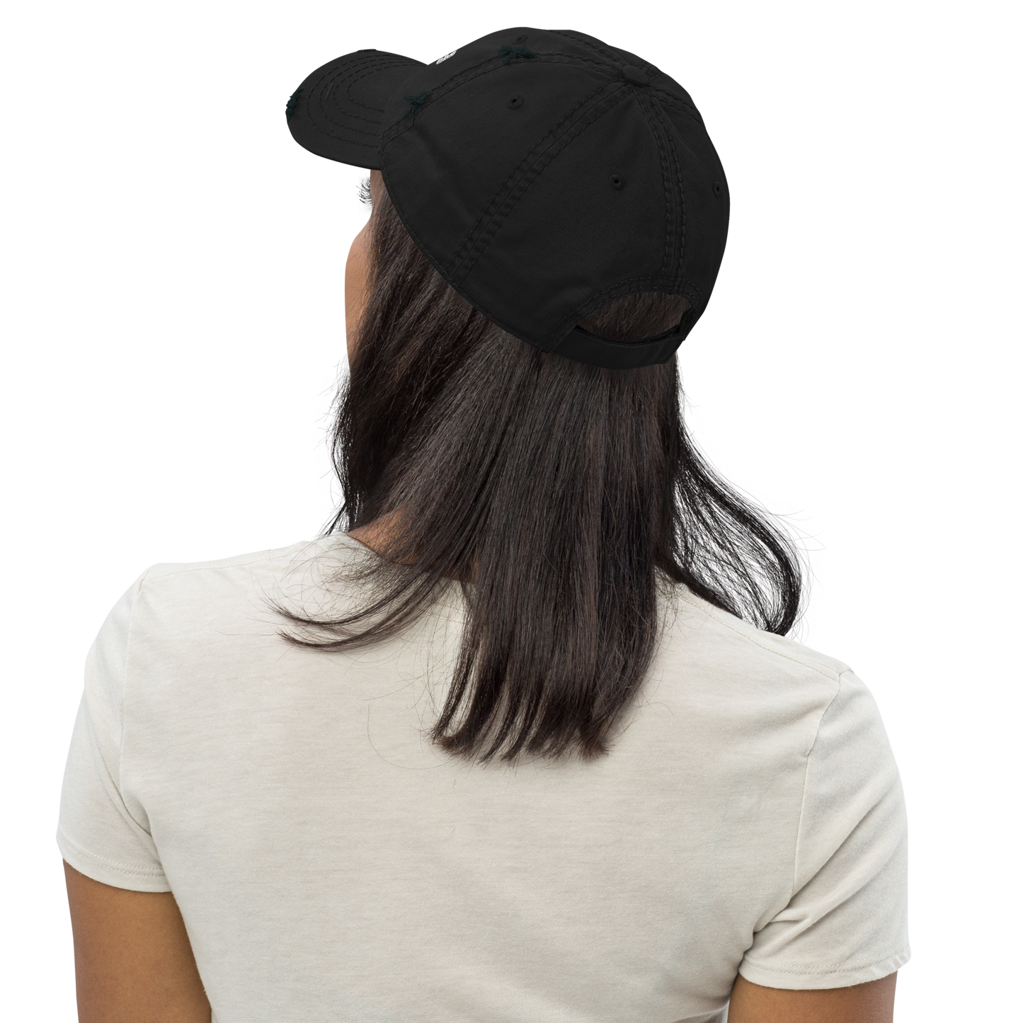 'Lansing' Distressed Dad Hat | White/Black Embroidery