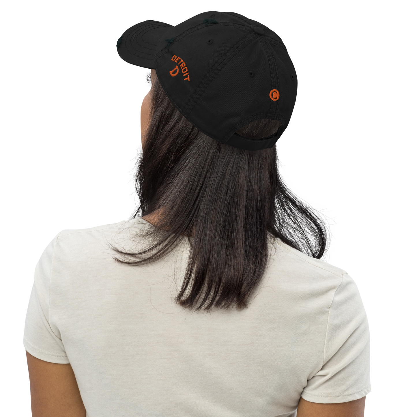 Detroit 'Old French D' Distressed Dad Hat (w/ Side Design) | Orange Embroidery