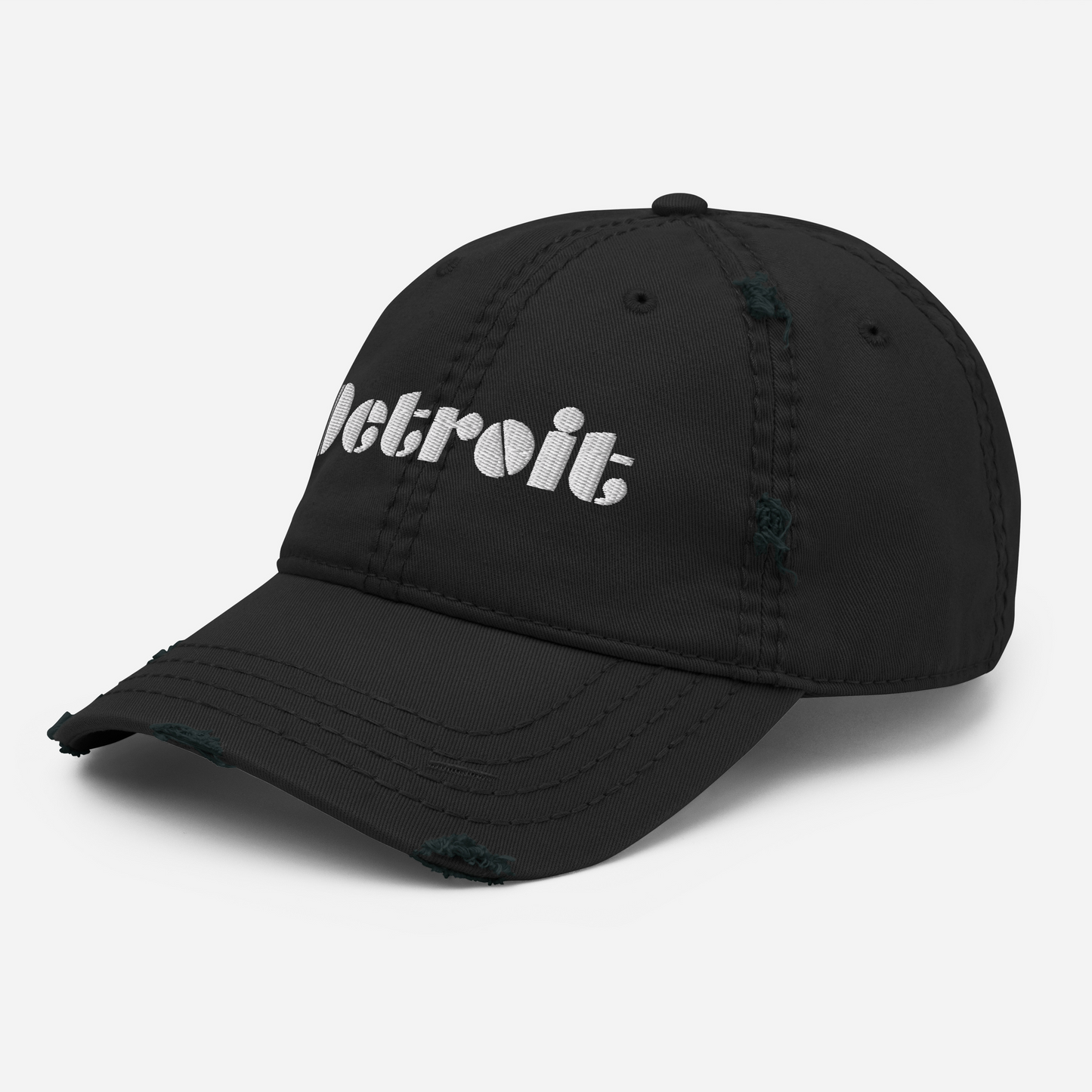 'Detroit' Distressed Dad Hat | White/Black Embroidery