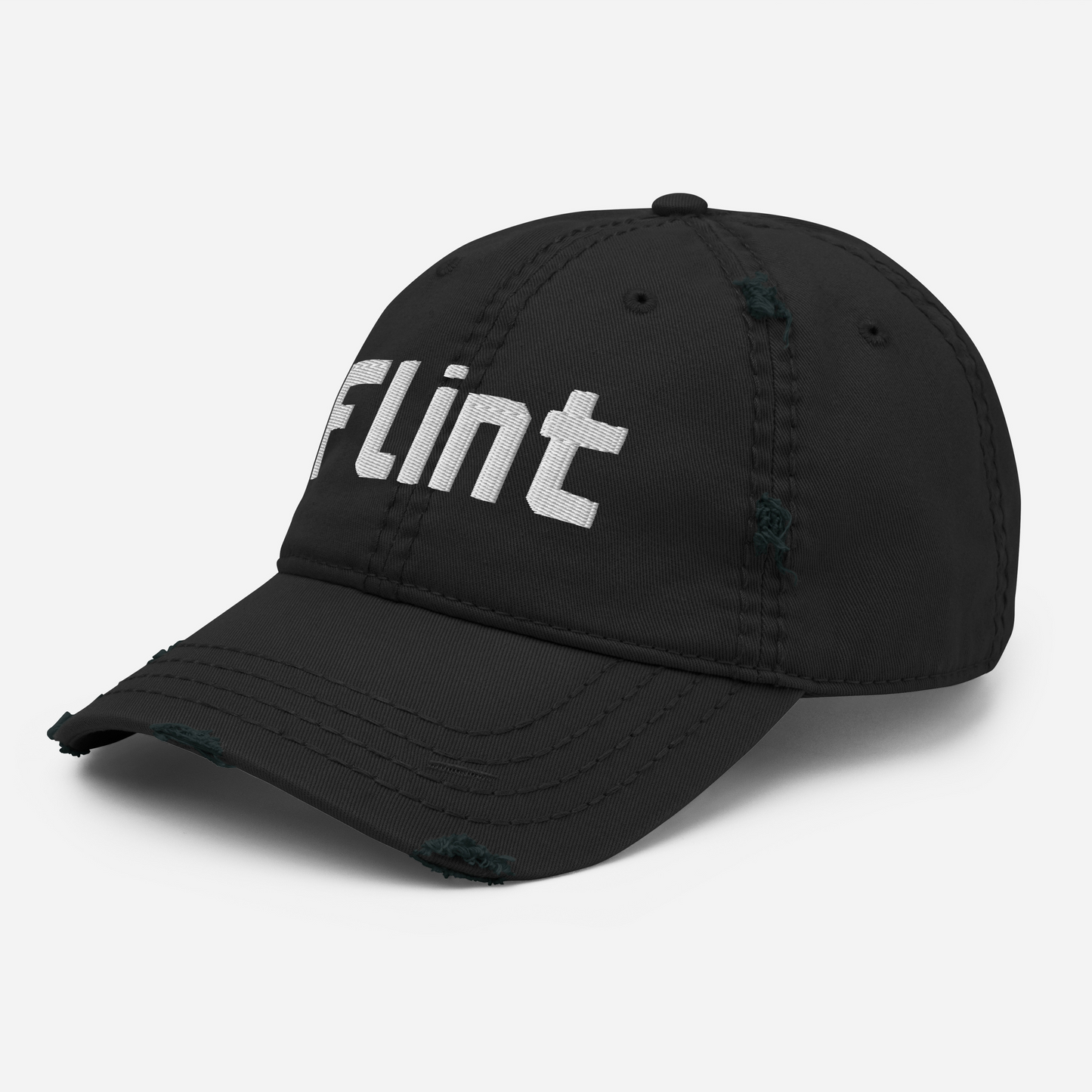 'Flint' Distressed Dad Hat | White/Black Embroidery