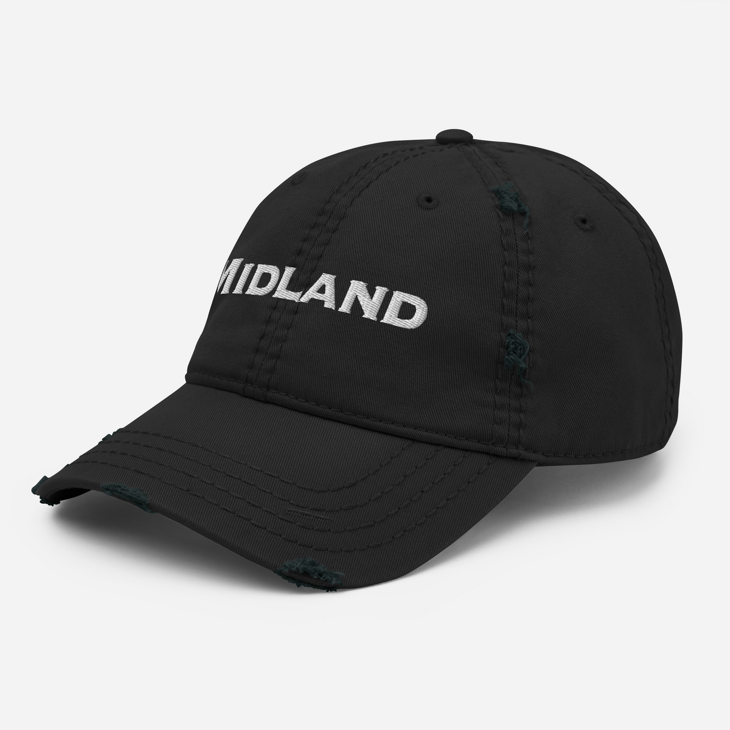 'Midland' Distressed Dad Hat | White/Black Embroidery