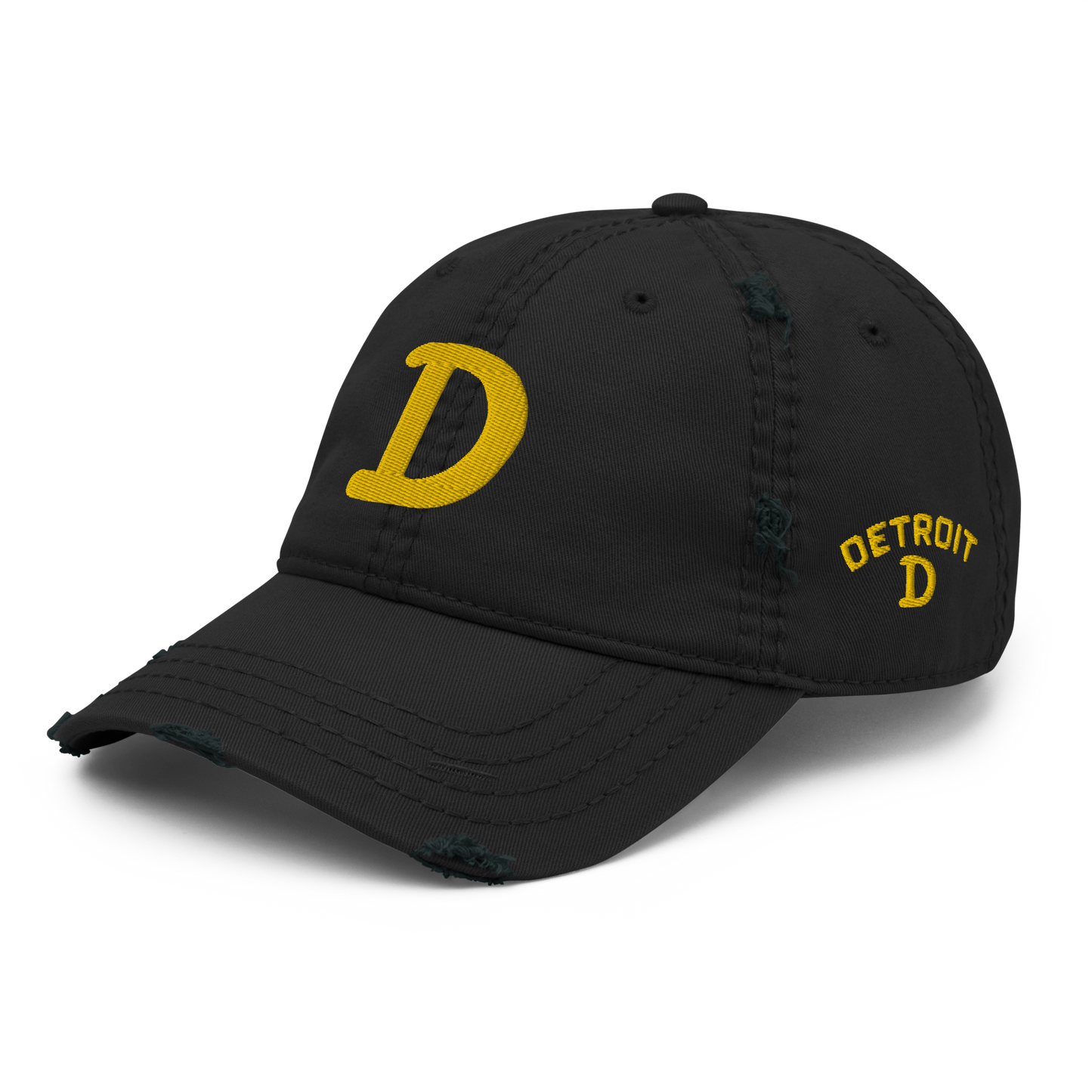 Detroit 'Old French D' Distressed Dad Hat (w/ Side Design) | Gold Embroidery