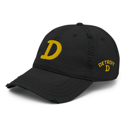 Detroit 'Old French D' Distressed Dad Hat (w/ Side Design) | Gold Embroidery