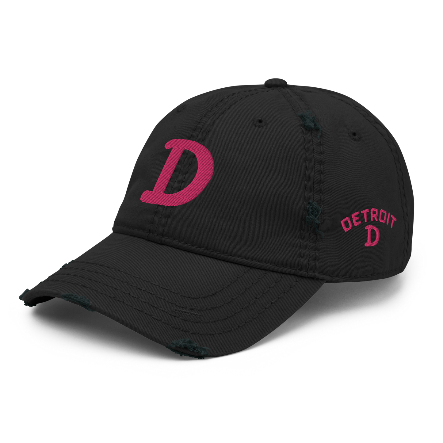 Detroit 'Old French D' Distressed Dad Hat (w/ Side Design) | Pink Embroidery