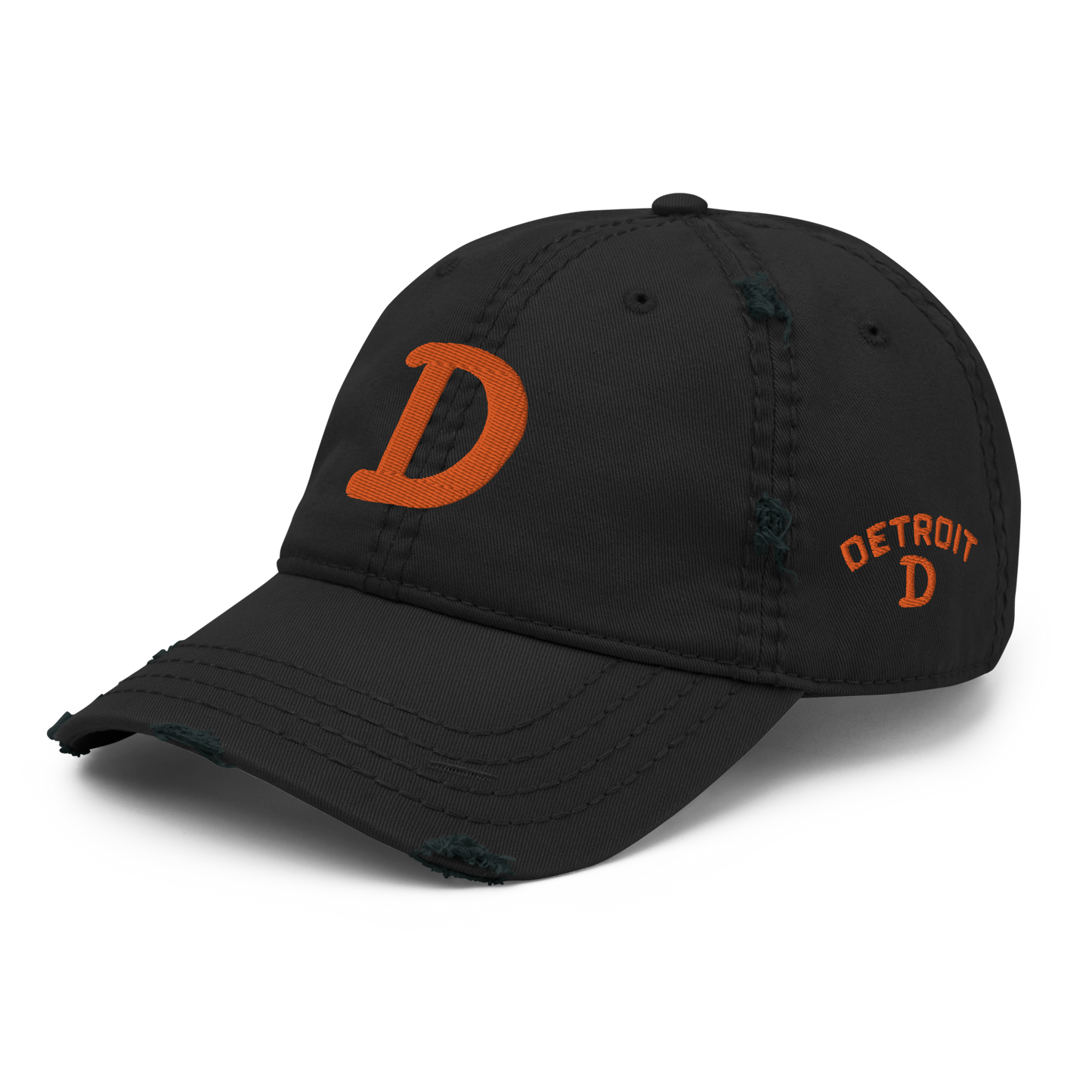 Detroit 'Old French D' Distressed Dad Hat (w/ Side Design) | Orange Embroidery