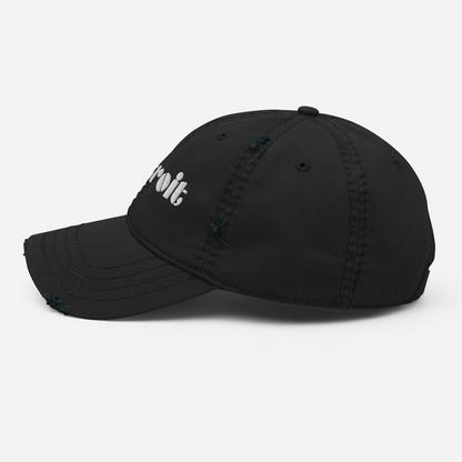 'Detroit' Distressed Dad Hat | White/Black Embroidery