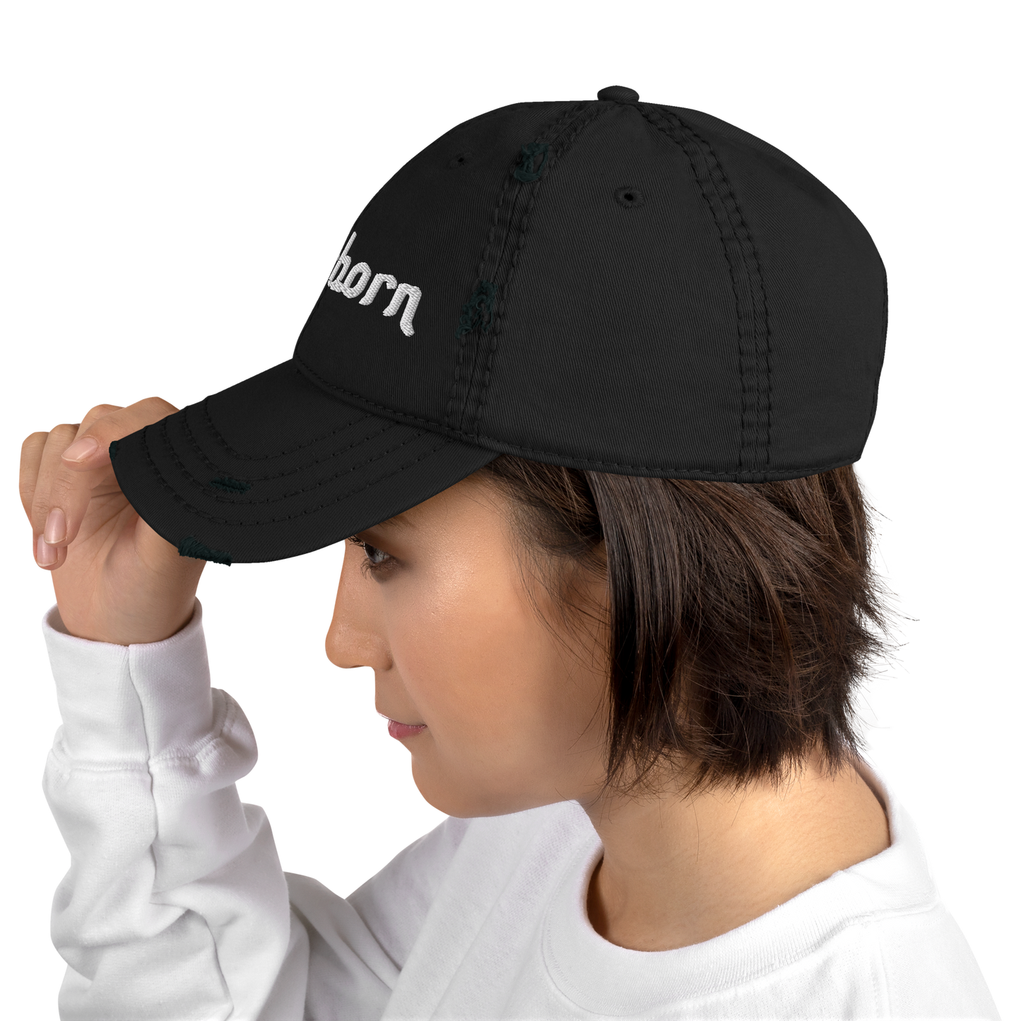 'Dearborn' Distressed Dad Hat | White/Black Embroidery