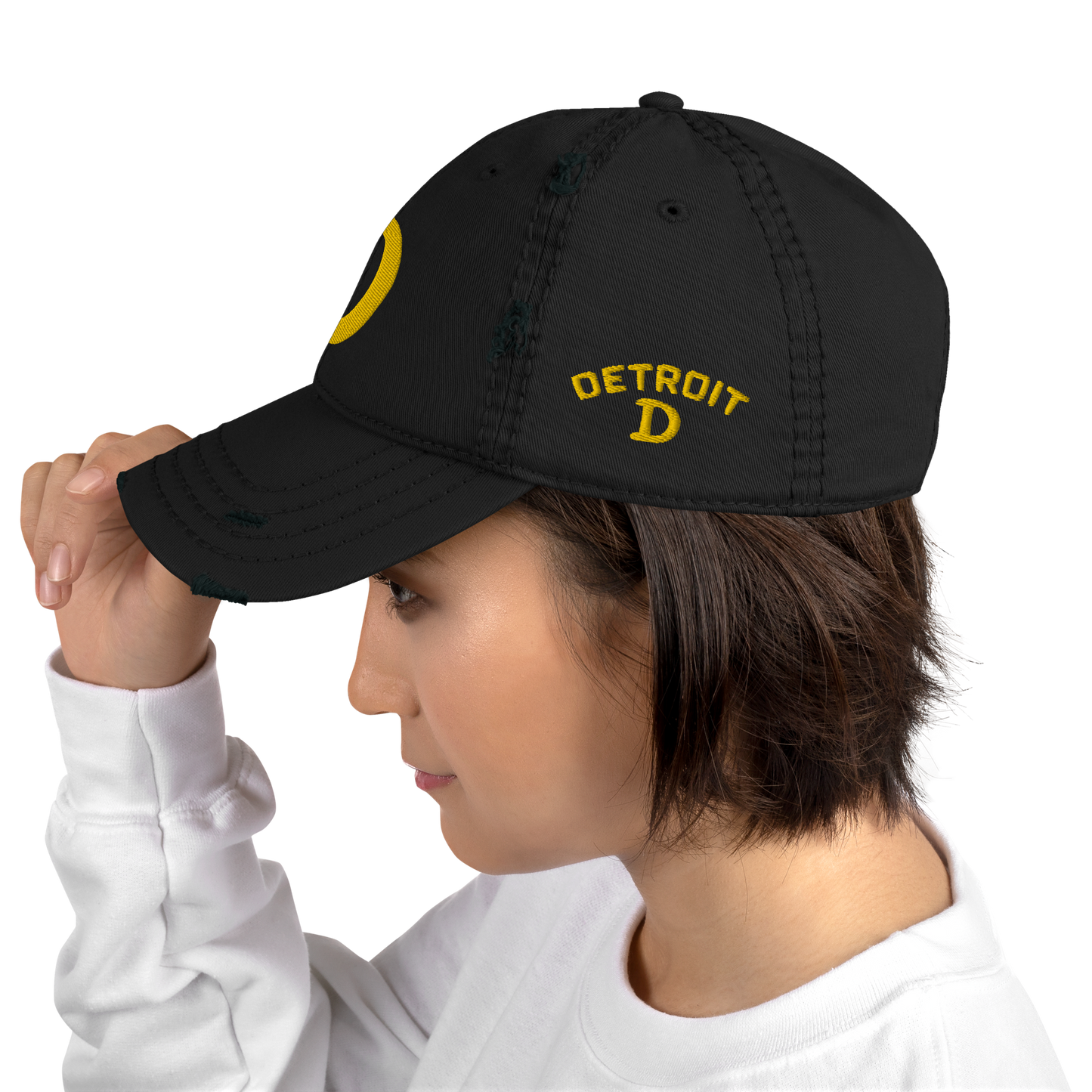 Detroit 'Old French D' Distressed Dad Hat (w/ Side Design) | Gold Embroidery