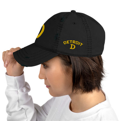 Detroit 'Old French D' Distressed Dad Hat (w/ Side Design) | Gold Embroidery