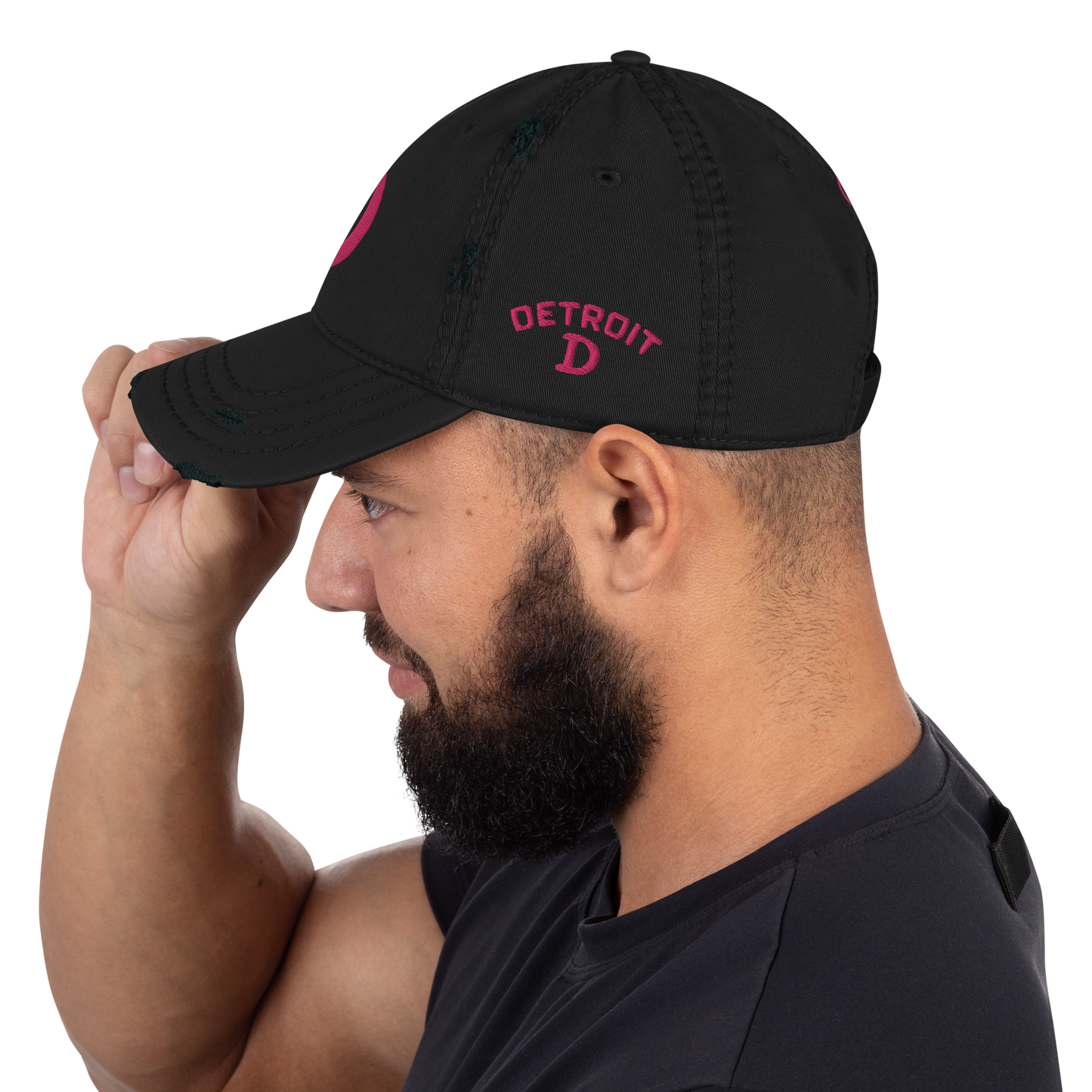 Detroit 'Old French D' Distressed Dad Hat (w/ Side Design) | Pink Embroidery