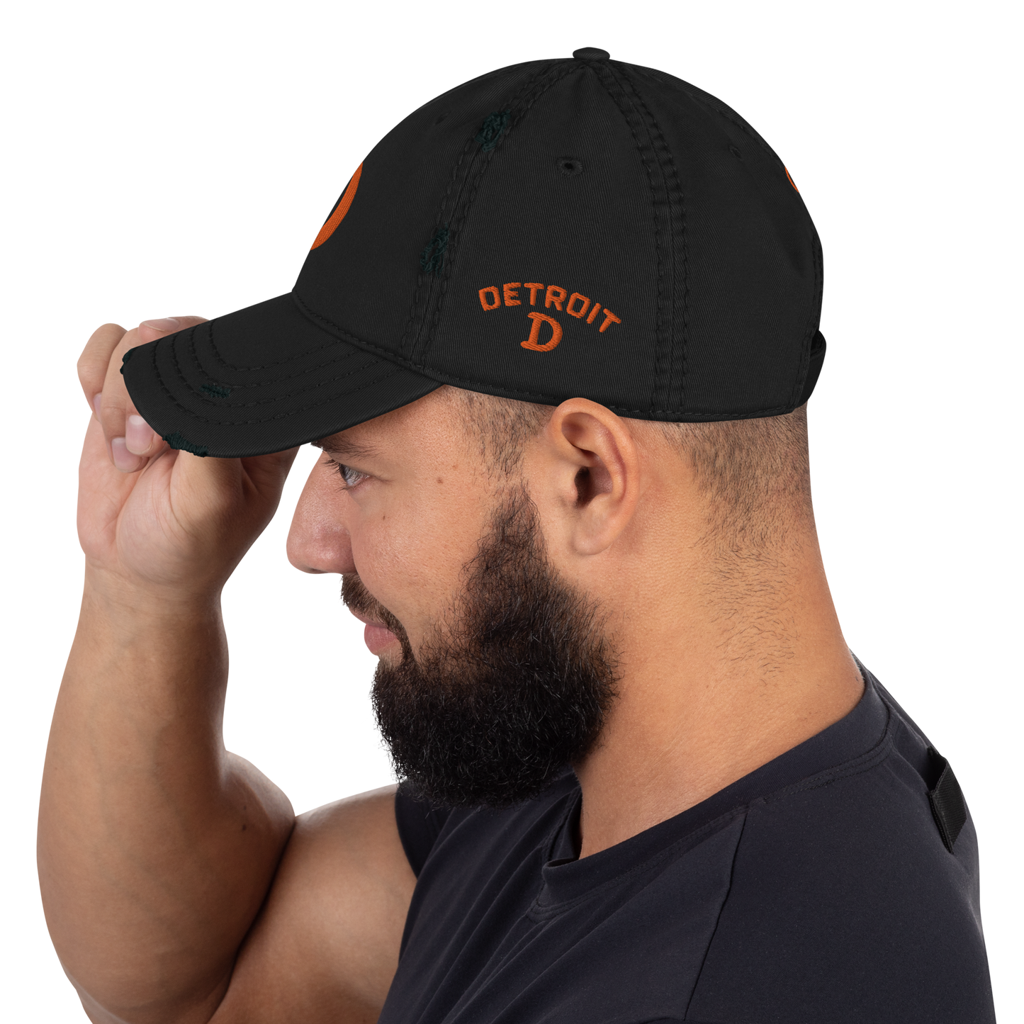 Detroit 'Old French D' Distressed Dad Hat (w/ Side Design) | Orange Embroidery