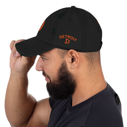 Detroit 'Old French D' Distressed Dad Hat (w/ Side Design) | Orange Embroidery