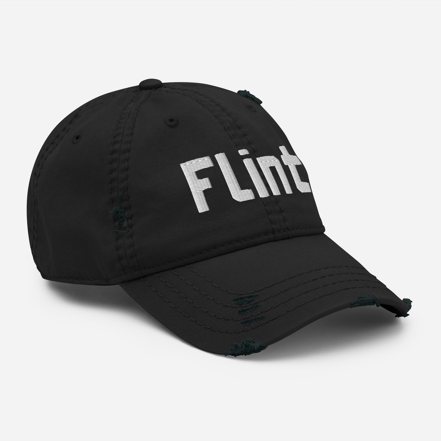 'Flint' Distressed Dad Hat | White/Black Embroidery