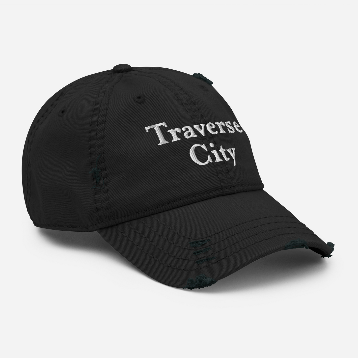 'Traverse City' Distressed Dad Hat | White/Navy Embroidery