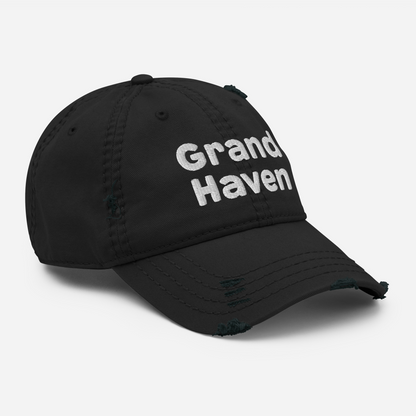 'Grand Haven' Distressed Dad Hat | White/Navy Embroidery