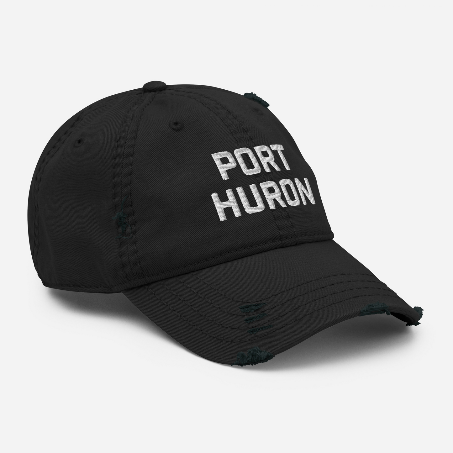 'Port Huron' Distressed Dad Hat | White/Black Embroidery