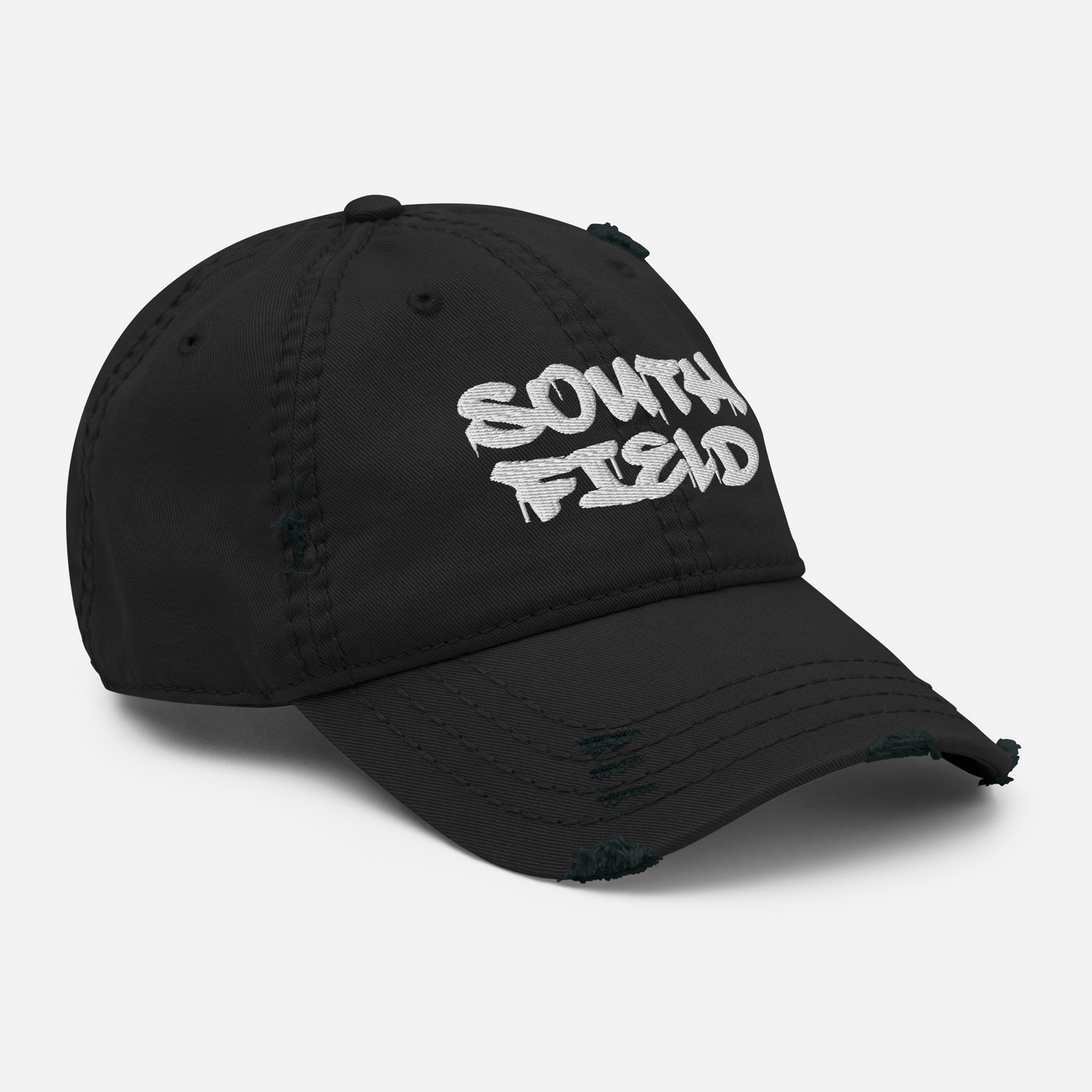 'Southfield' Distressed Dad Hat | White/Black Embroidery