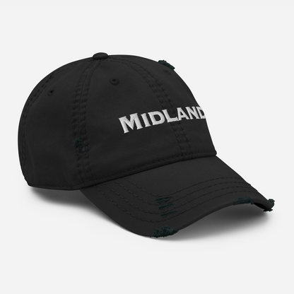 'Midland' Distressed Dad Hat | White/Black Embroidery