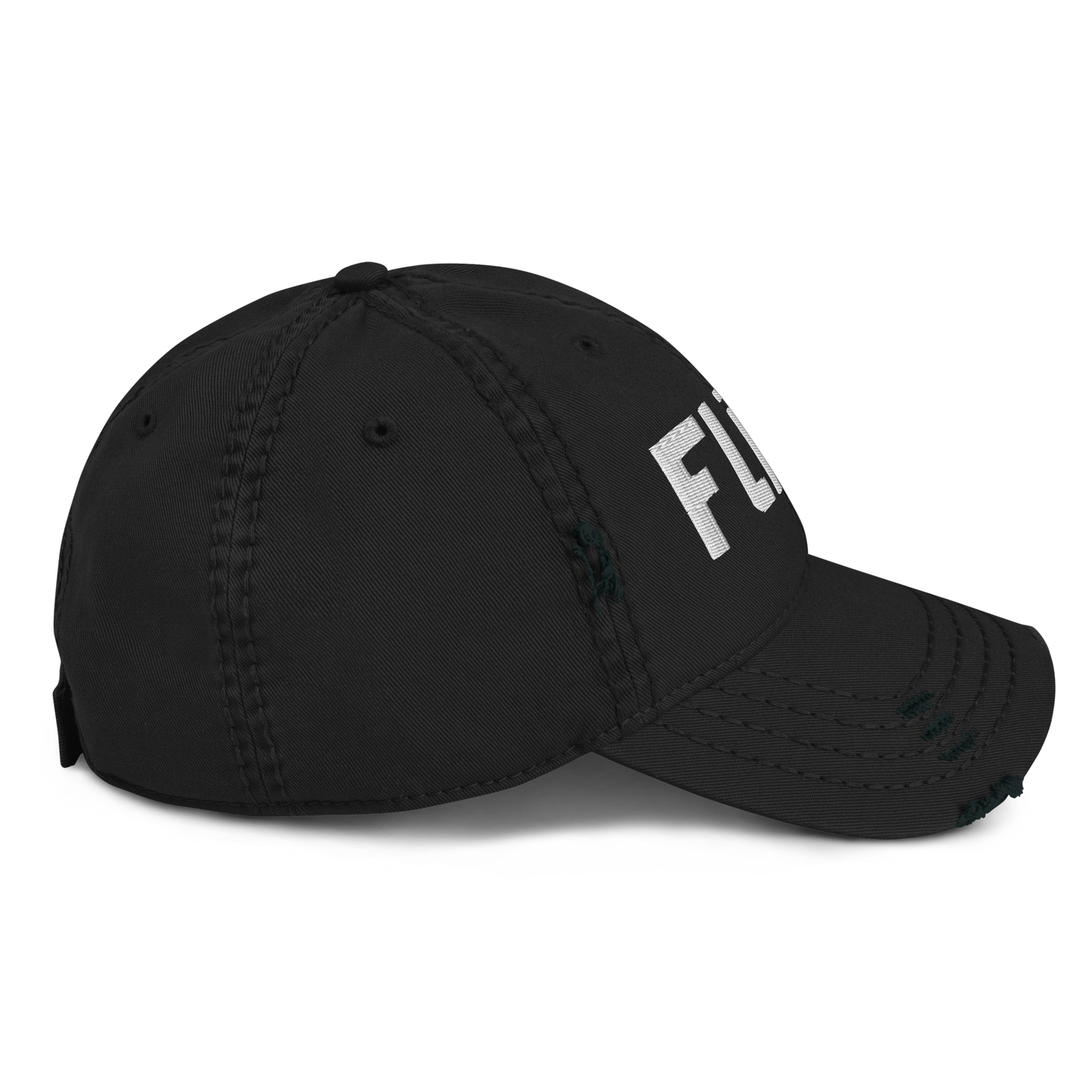 'Flint' Distressed Dad Hat | White/Black Embroidery