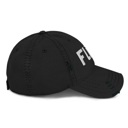 'Flint' Distressed Dad Hat | White/Black Embroidery