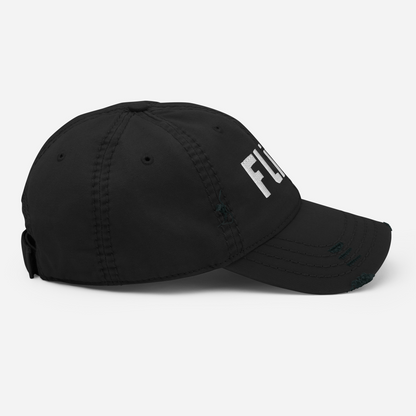 'Flint' Distressed Dad Hat | White/Black Embroidery