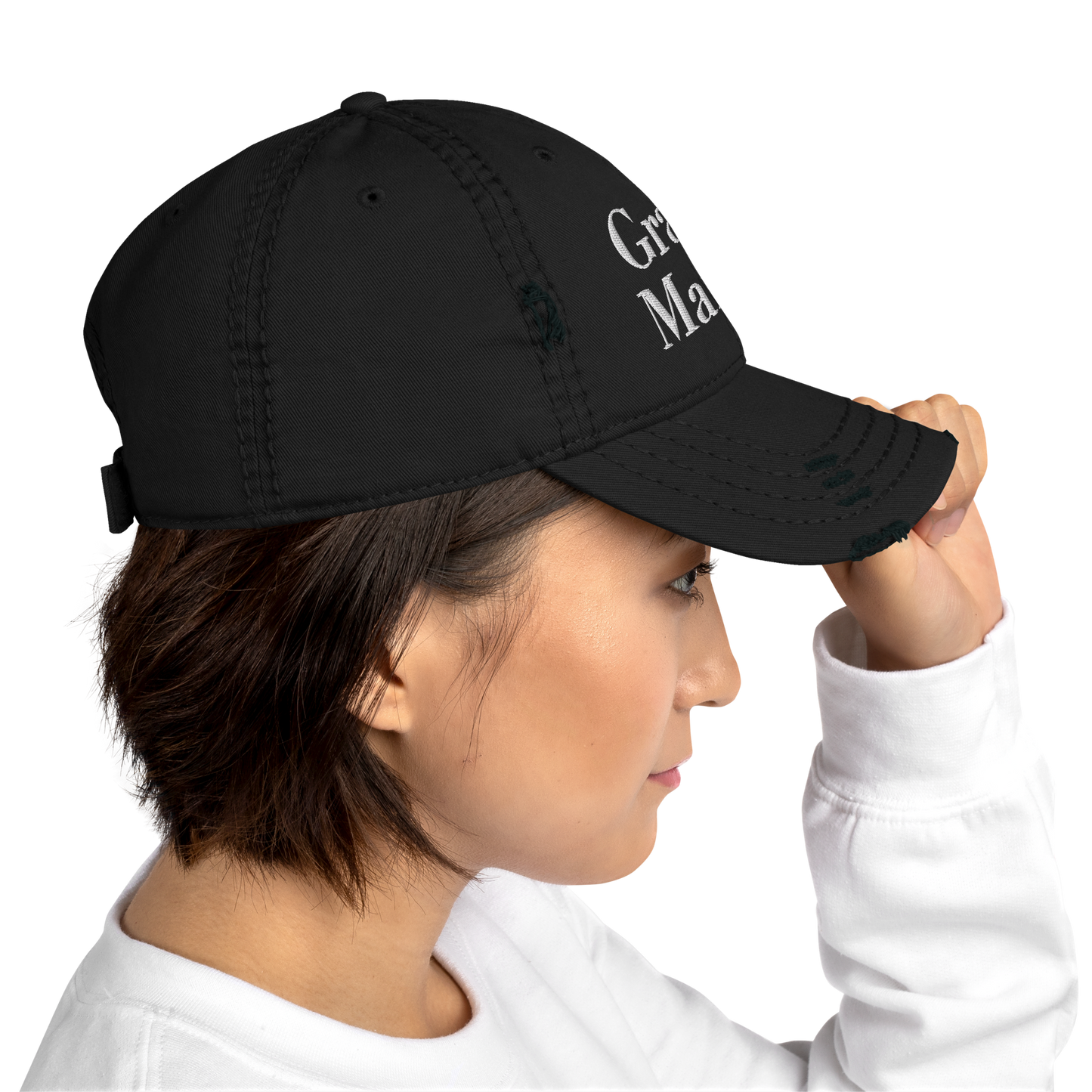 'Grand Marais' Distressed Dad Hat | White/Black Embroidery