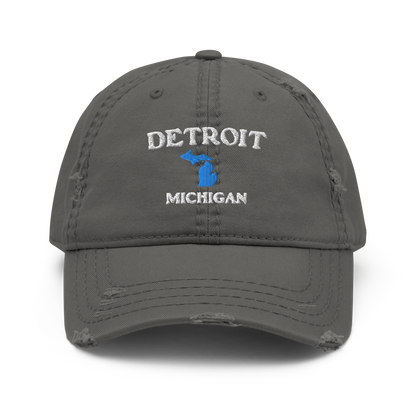 'Detroit Michigan' Distressed Dad Hat (w/Michigan Outline)