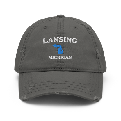 'Lansing Michigan' Distressed Dad Hat (w/ Michigan Outline)