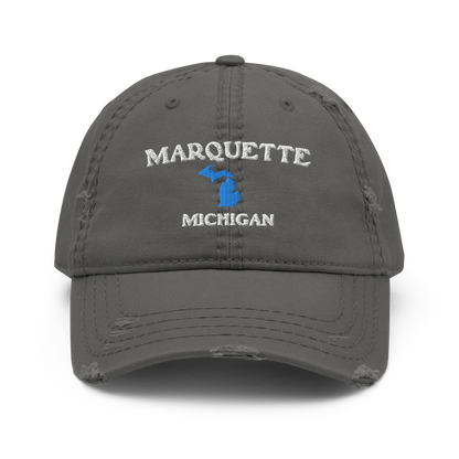 'Marquette Michigan' Distressed Dad Hat (w/ Michigan Outline)