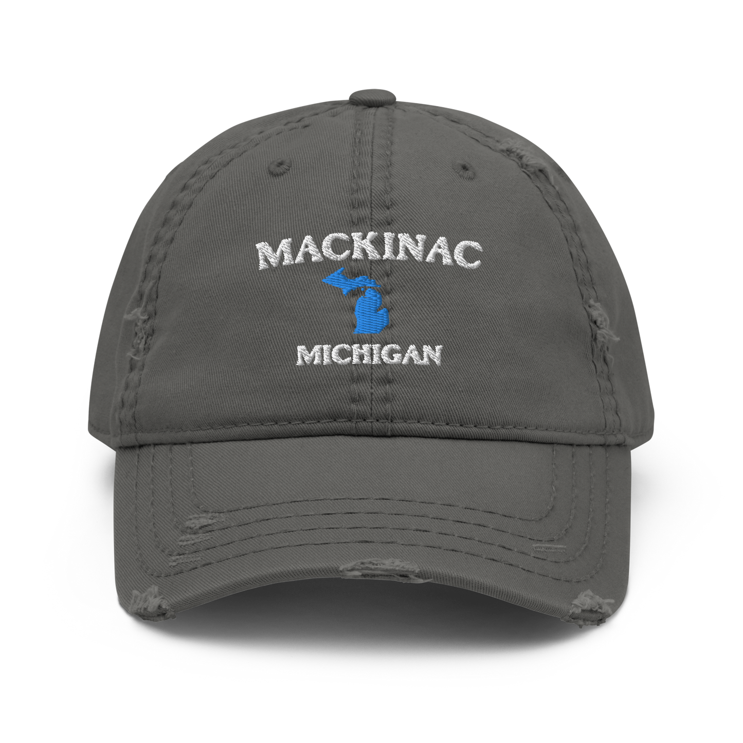 'Mackinac Michigan' Distressed Dad Hat (w/ Michigan Outline)