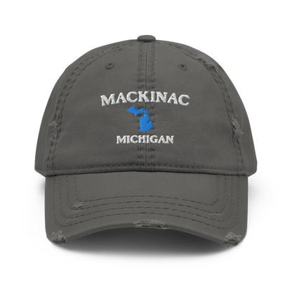 'Mackinac Michigan' Distressed Dad Hat (w/ Michigan Outline)