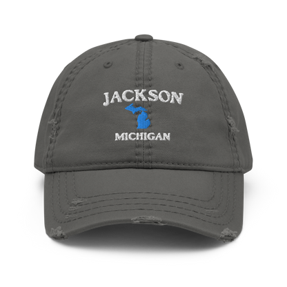 'Jackson Michigan' Distressed Dad Hat (w/ Michigan Outline)