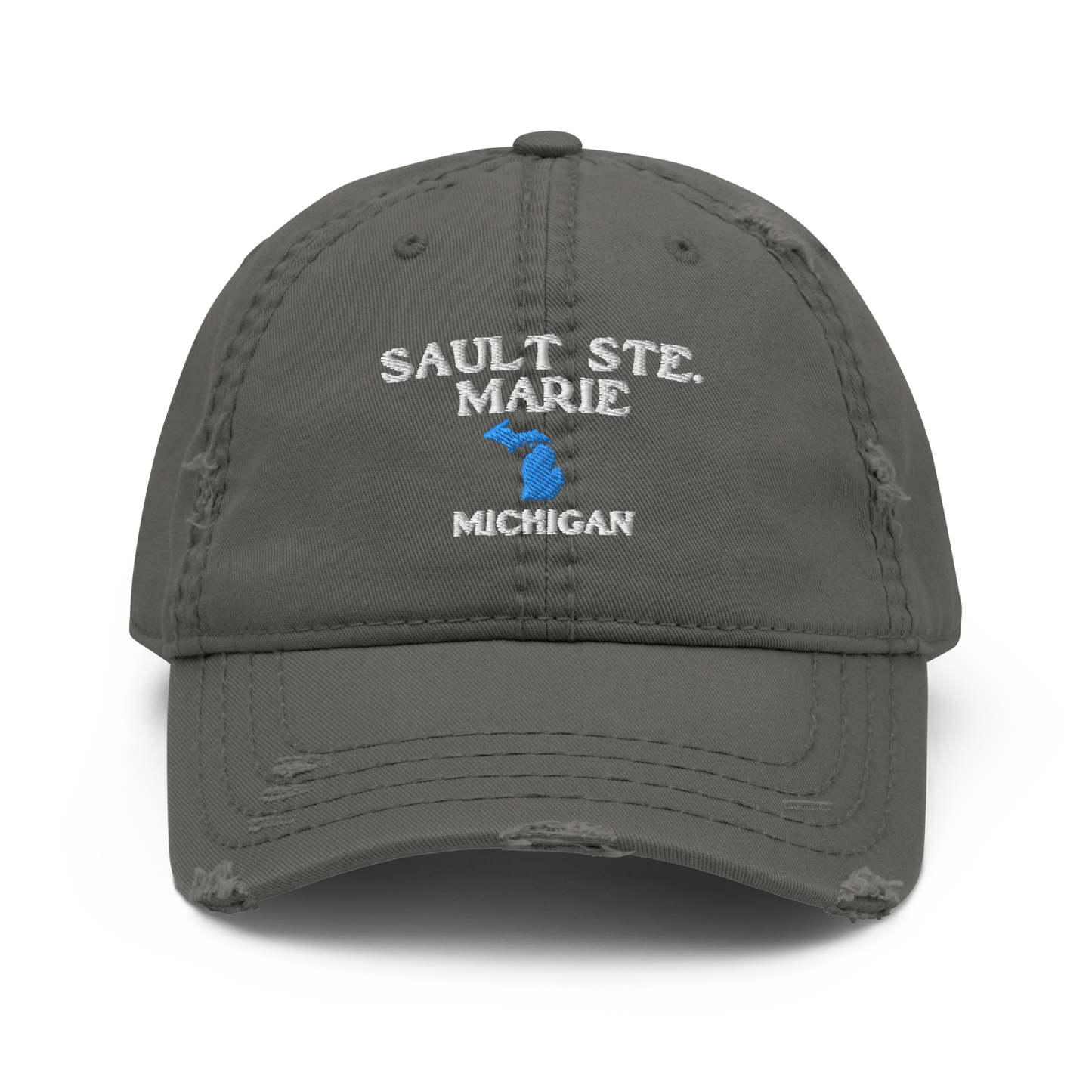 'Sault Ste. Marie' Distressed Dad Hat (w/ Michigan Outline)