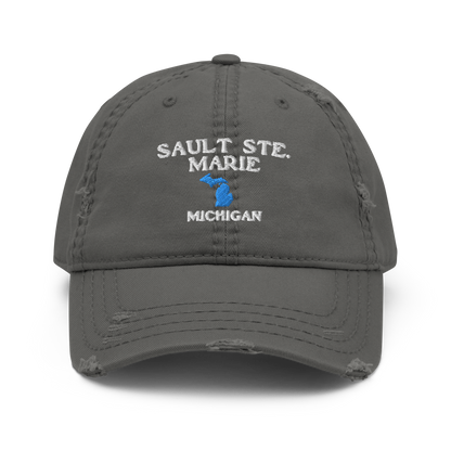 'Sault Ste. Marie' Distressed Dad Hat (w/ Michigan Outline)