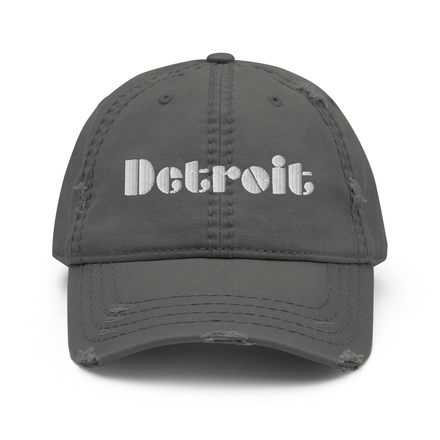 'Detroit' Distressed Dad Hat | White/Black Embroidery