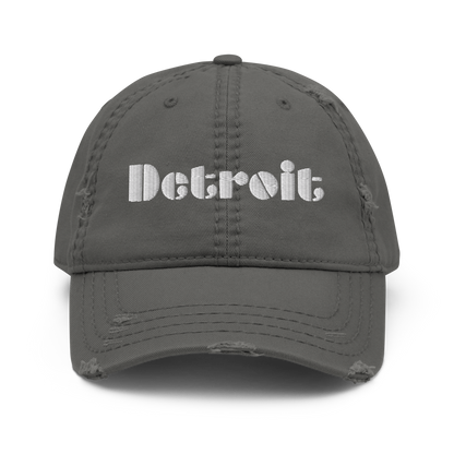 'Detroit' Distressed Dad Hat | White/Black Embroidery