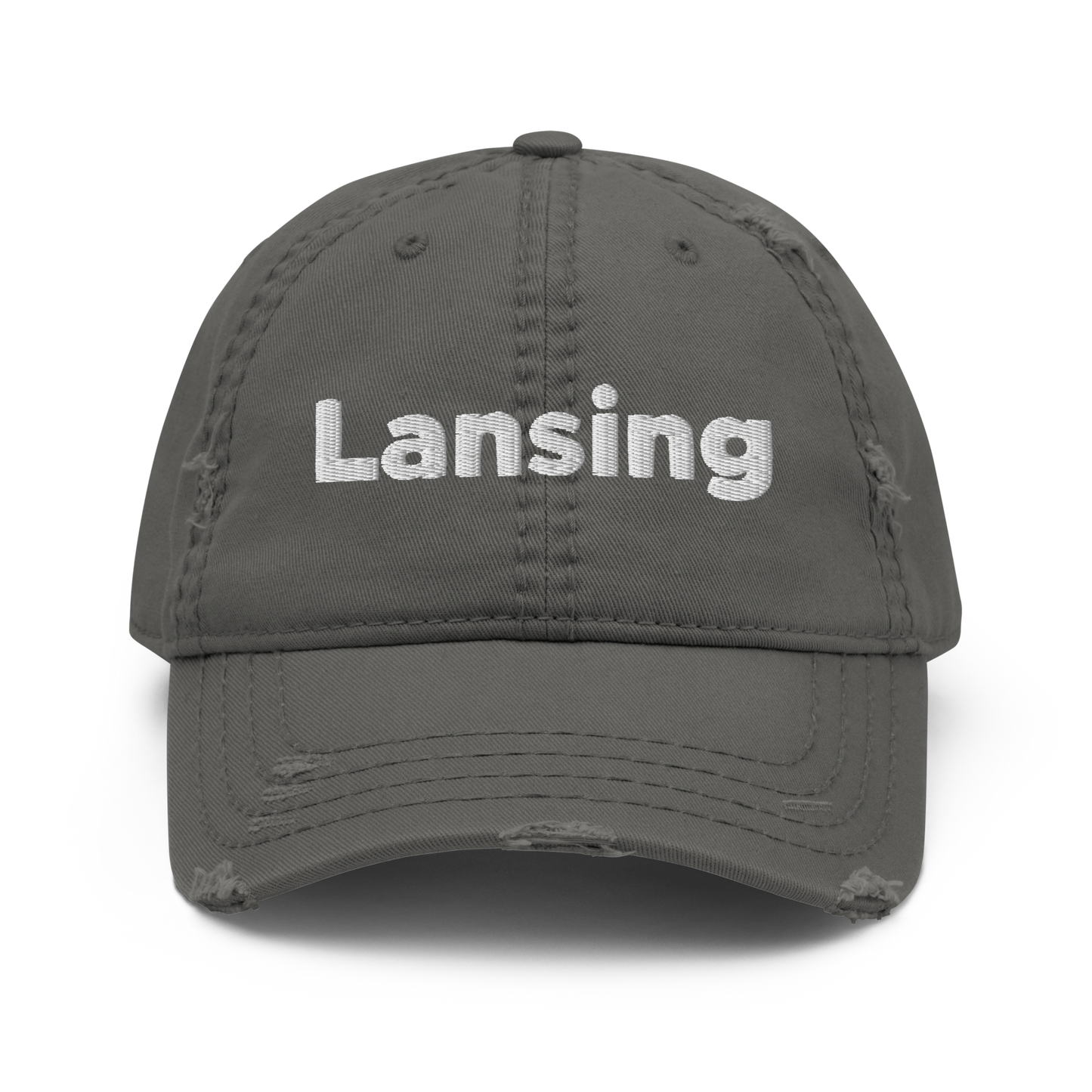 'Lansing' Distressed Dad Hat | White/Black Embroidery