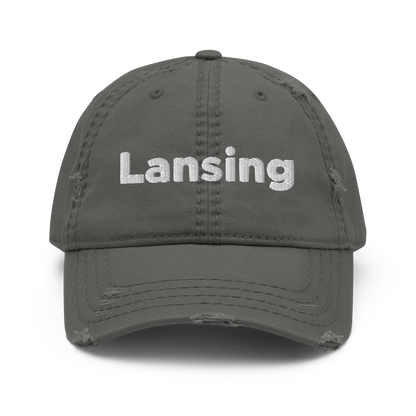 'Lansing' Distressed Dad Hat | White/Black Embroidery