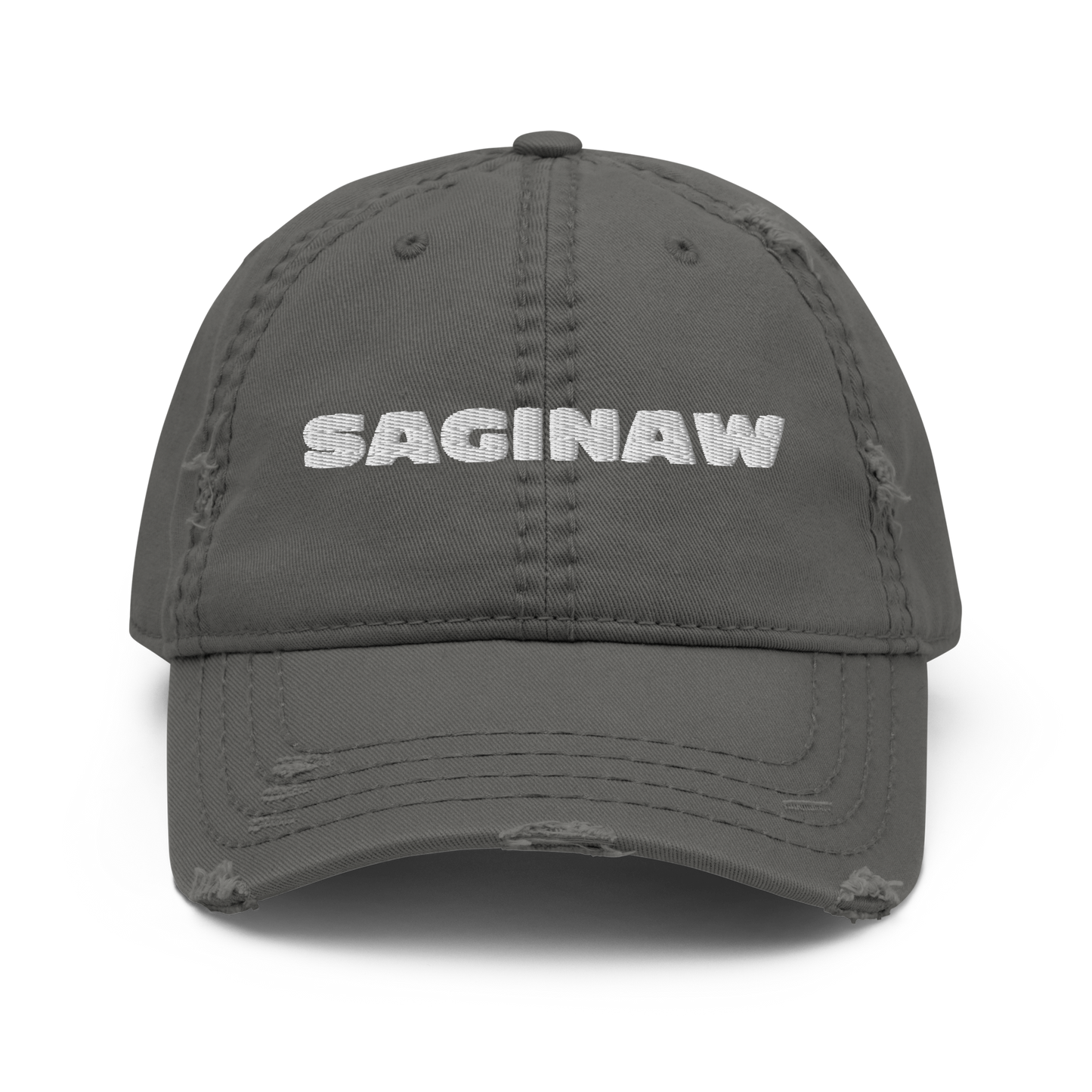 'Saginaw' Distressed Dad Hat | White/Black Embroidery