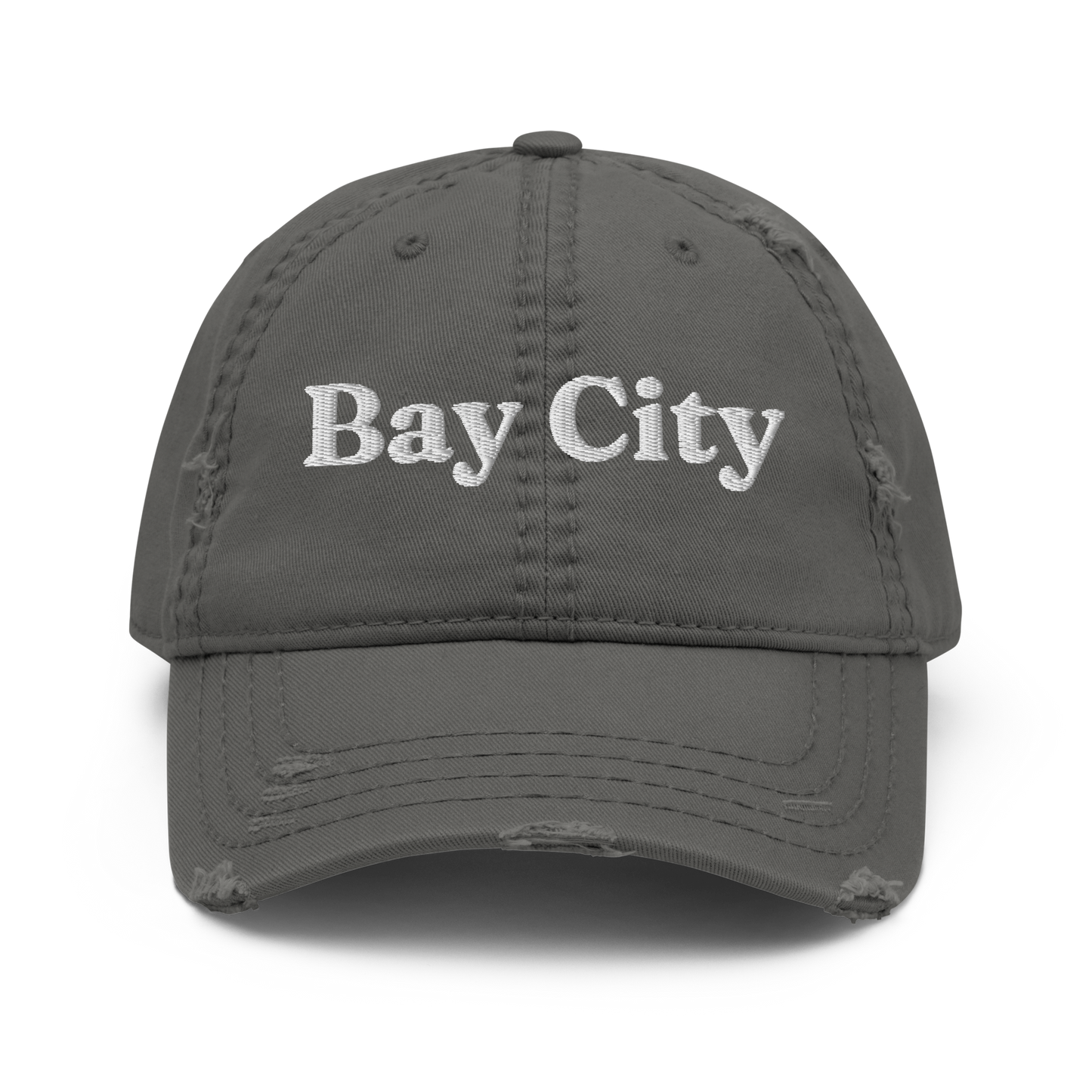 'Bay City' Distressed Dad Hat | White/Navy Embroidery