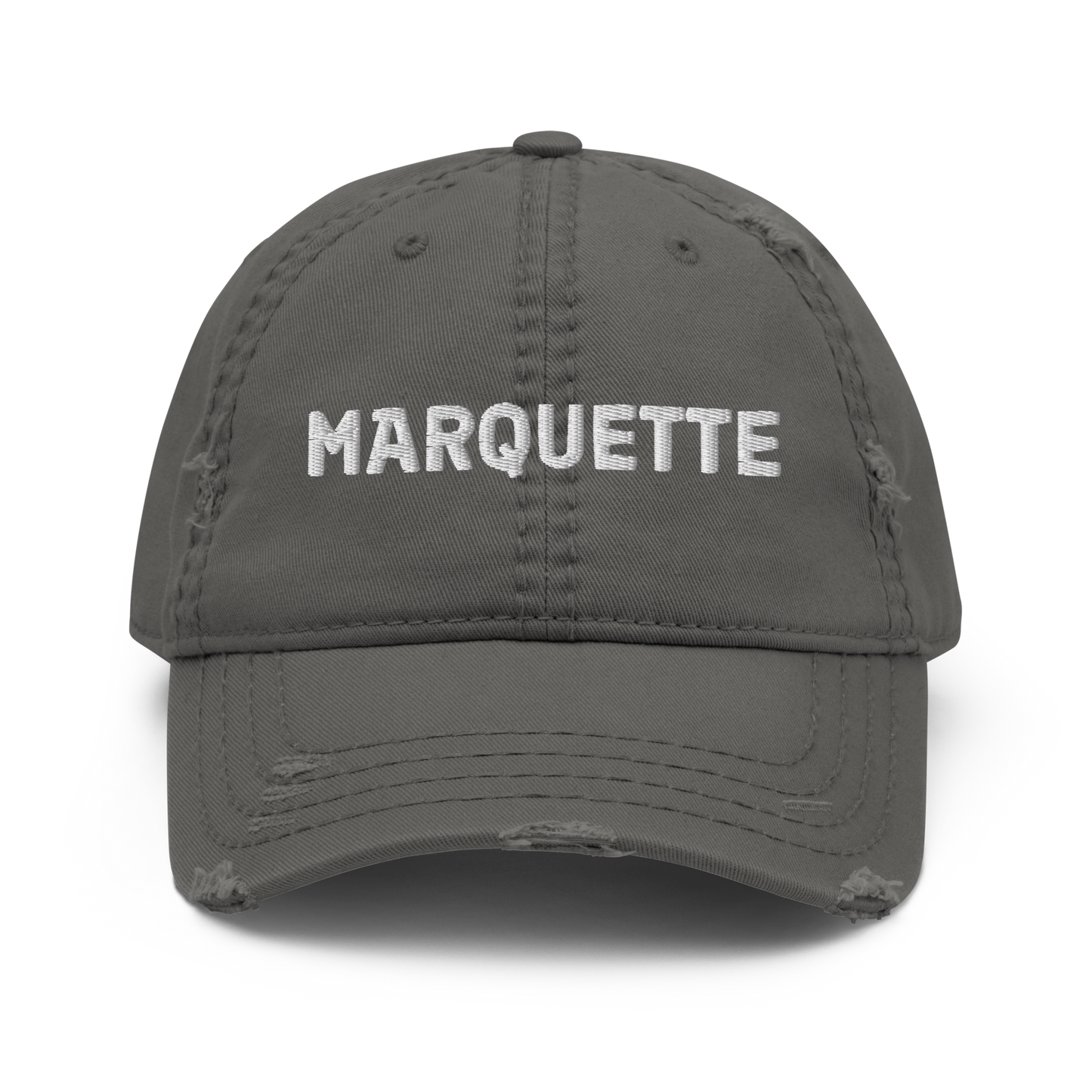 'Marquette' Distressed Dad Hat | White/Black Embroidery